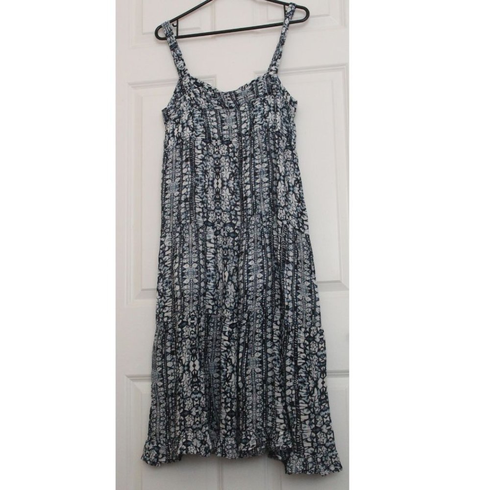 Vestique Boho Tie Dye Tiered Midi Dress Beach Euro Summer Coastal Cowgirl L